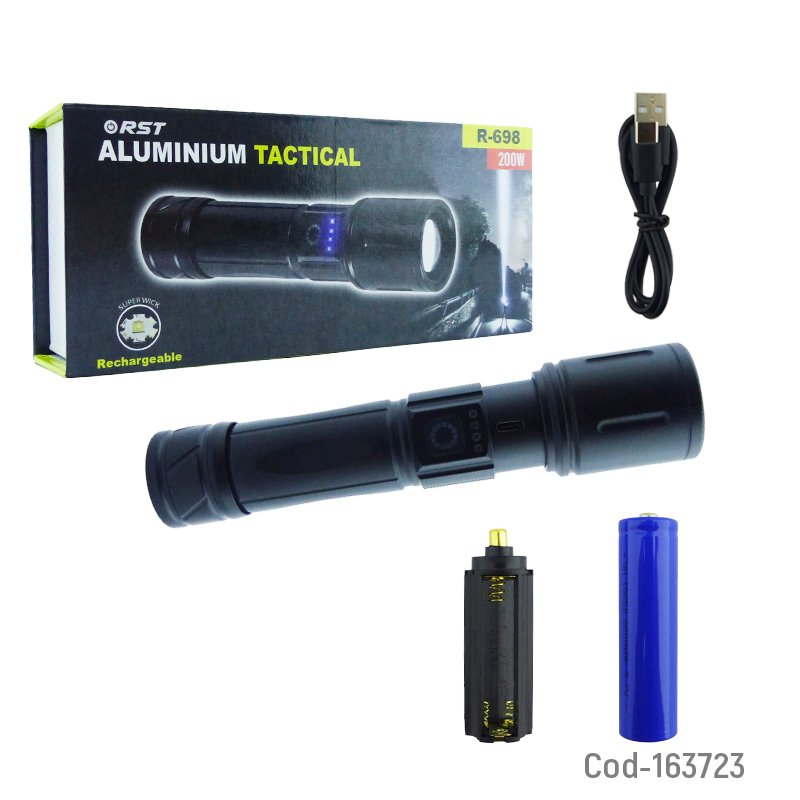 Linterna led marca rst de aluminio a 200 watt super led con zoom recargable mayorista — imagen 4