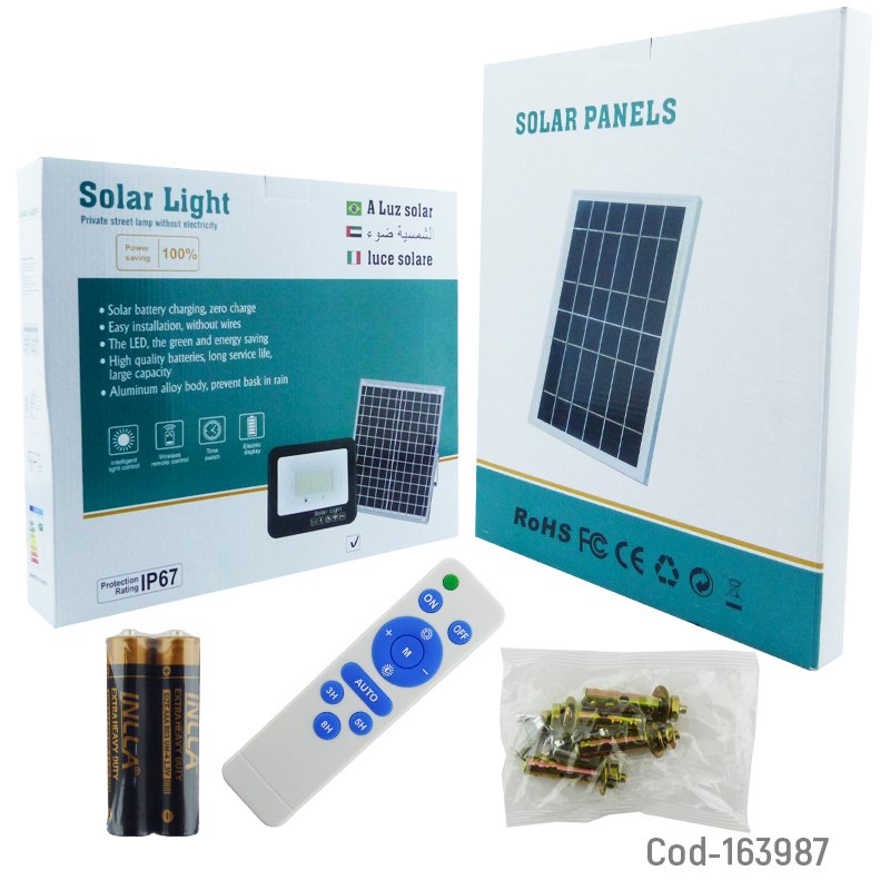 Proyector solar led de 800 watt en pvc y panel solar, luz blanca con control remoto. mayorista — imagen 4