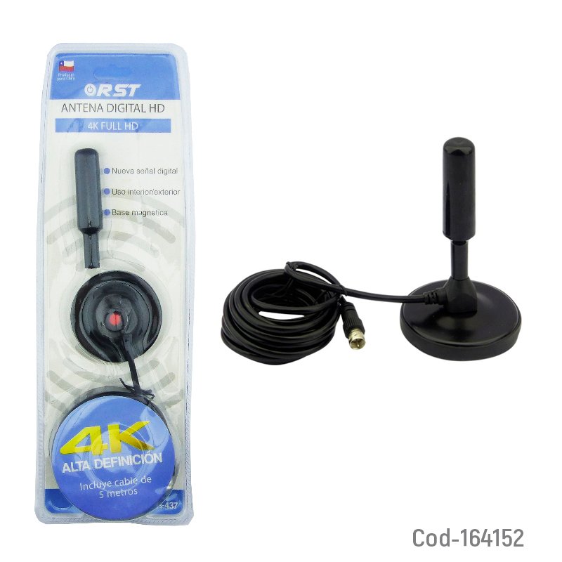 Antena tv digital hd coaxial, marca rst con iman cable 5 metros, en blister mayorista — imagen 4