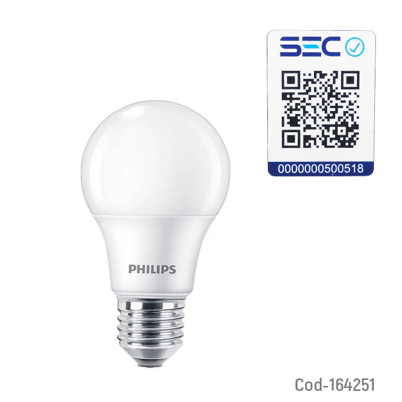 Ampolleta led marca philips modelo e-27 de luz fria a 8 watt, 700 lumenes certificada. - pack de 10 unidades mayorista — imagen 2