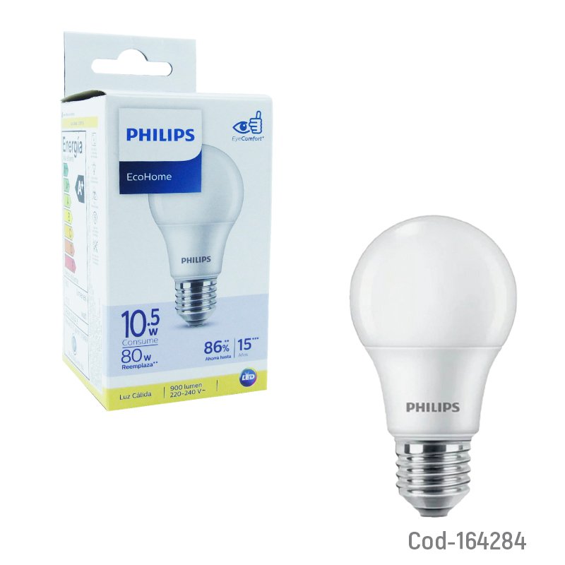 Ampolleta led philips e-27 de luz calida 10.5 watt y 900 lumenes. - pack de 10 unidades mayorista — imagen 3