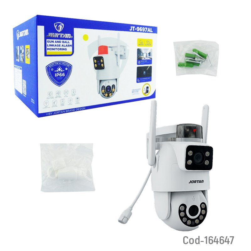 Camara de vigilancia ip wifi doble camara 3 mp. marca jortan de 12 led con alarma y compatible con app yoose. mayorista — imagen 4