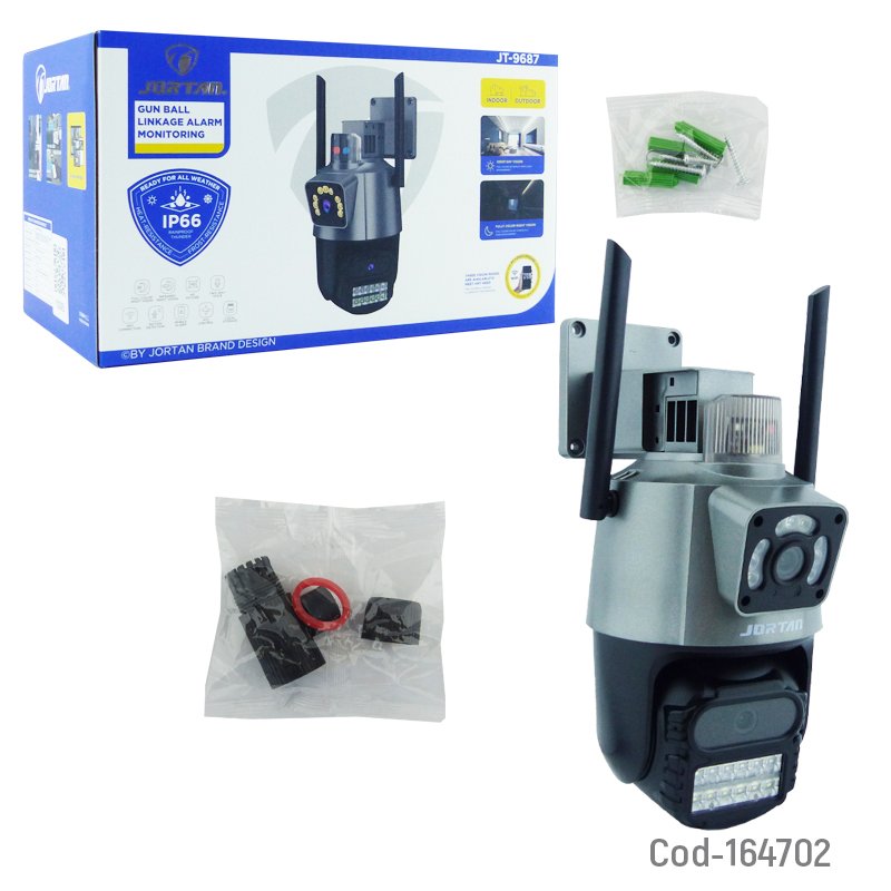 Camara de vigilancia ip wifi marca jortan de doble camara y 21 led, conexion lan y alarma. resolucion de 3 mp, compatible con la app yoose. mayorista — imagen 4