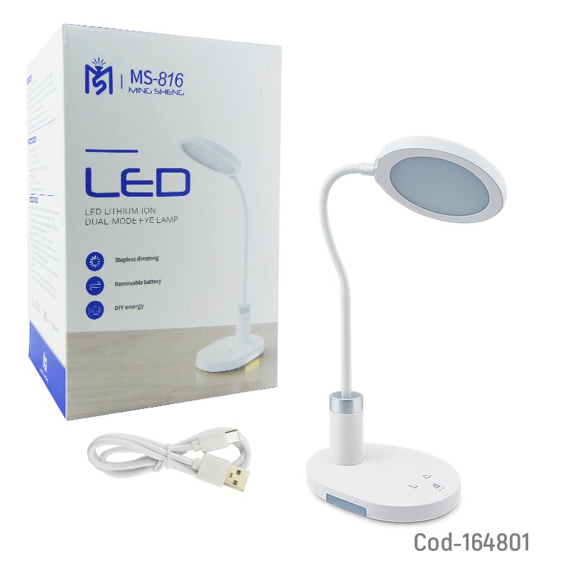 Lampara de escritorio touch de 60 led modelo ms-816 de 3 tonos de luz, recargable y luz nocturna. mayorista — imagen 4