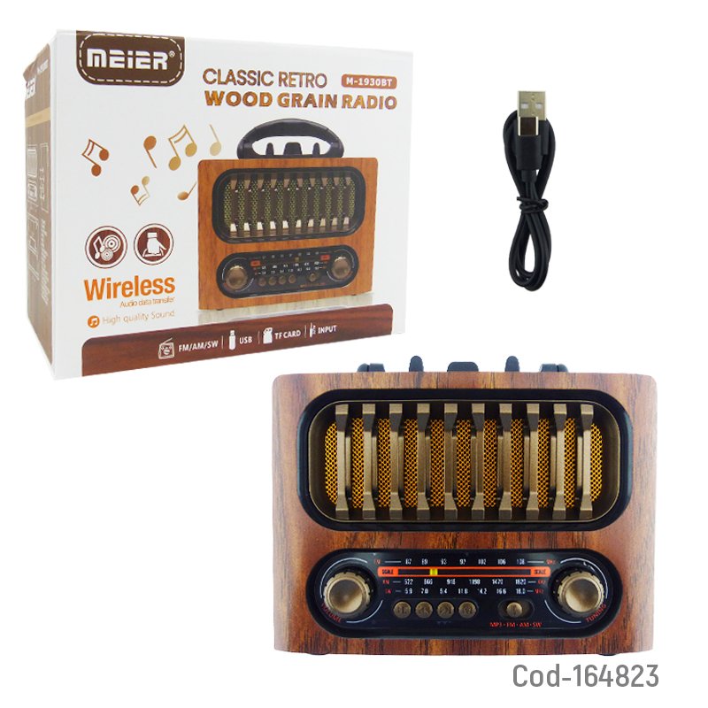 Radio multibanda portable marca meier modelo tipo retro m-1930bt recargable mayorista — imagen 4