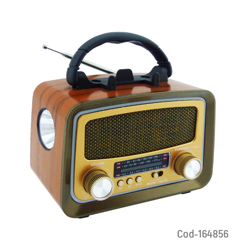 Radio Multibanda Mini Marca YUEGAN Modelo YG-1086 Recargable. Con Luz RGB, Linterna Conexiones Bluetooth, FM, USB Y TF. 16 cm x 8 cm x 15.4 cm por mayor en Chile