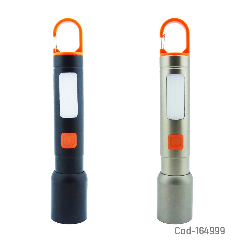Linterna de 1 led mas 1 led cob con zoom, varios tonos de luz y baliza, tiene gancho para colgar y es recargable mayorista — imagen 4