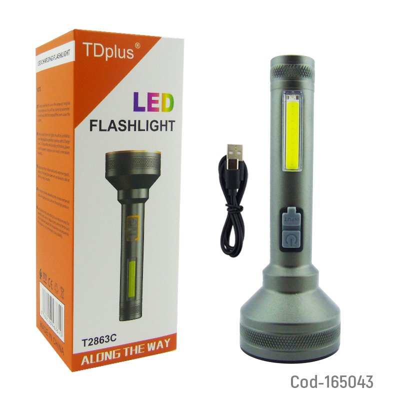 Linterna de 1 led mas 1 led cob en aluminio marca tdplus modelo t2863c recargable. mayorista — imagen 5