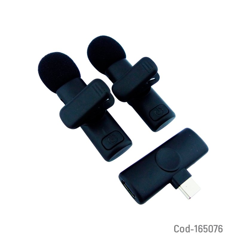 Microfono inalambrico para smartphone marca rst set x 2 conexion type-c y protector de viento. mayorista — imagen 2