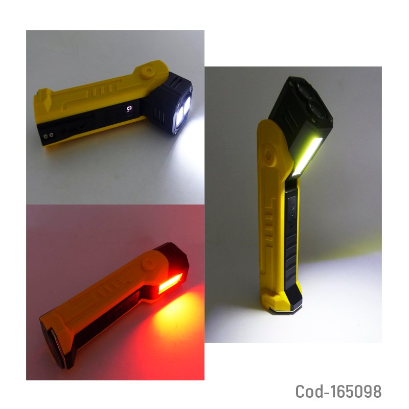 Linterna led modelo m02 de trabajo con 2 led mas 1 led cob, iman y articulacion de 90 grados recargable mayorista — imagen 3