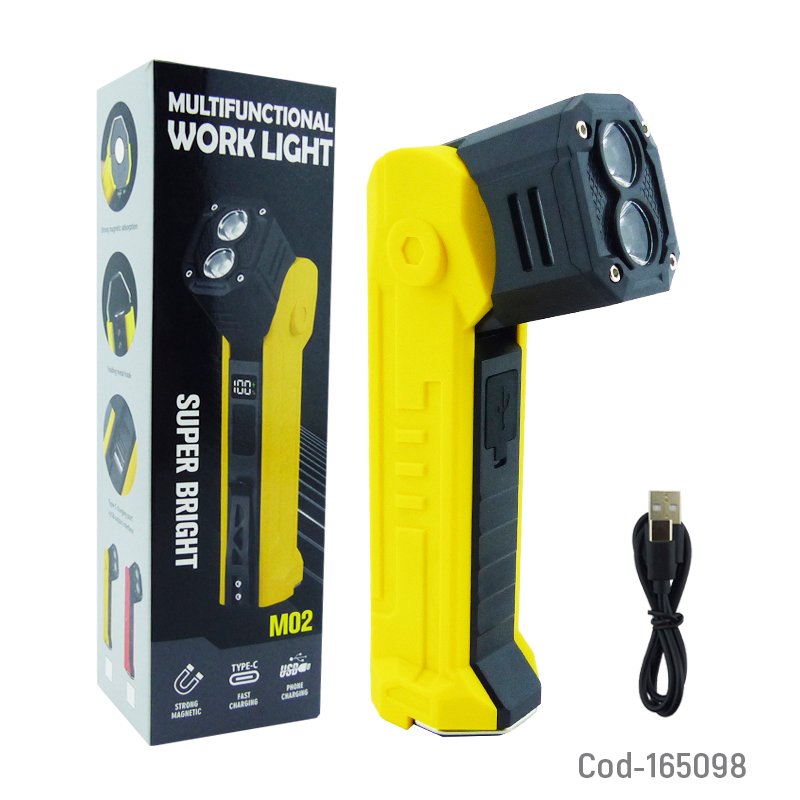 Linterna led modelo m02 de trabajo con 2 led mas 1 led cob, iman y articulacion de 90 grados recargable mayorista — imagen 4