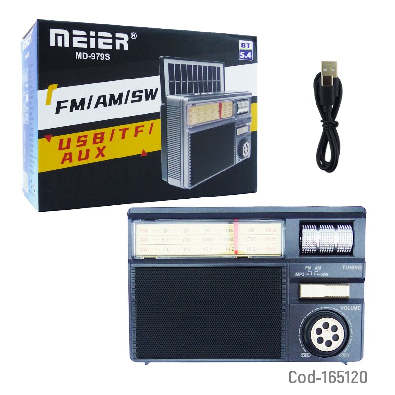 Radio multibanda solar meier modelo md-979s recargable con conexion bluetooth, fm, aux, usb y tf mayorista — imagen 4