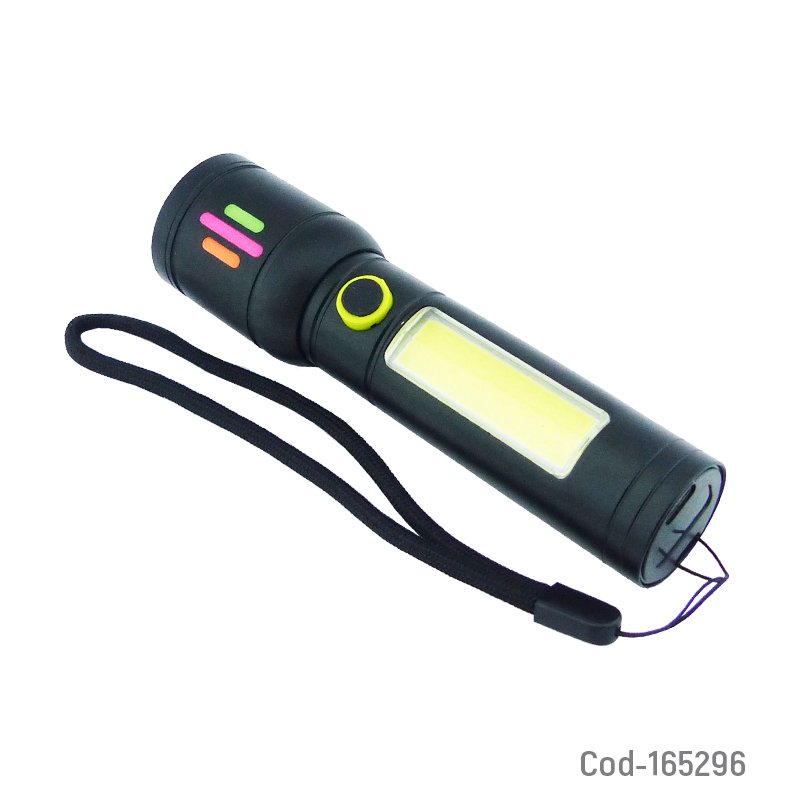 Linterna led tactica de 1 led mas 1 led cob modelo b-52 en aluminio recargable. mayorista — imagen 2