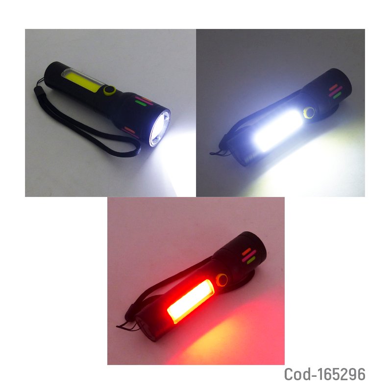 Linterna led tactica de 1 led mas 1 led cob modelo b-52 en aluminio recargable. mayorista — imagen 3