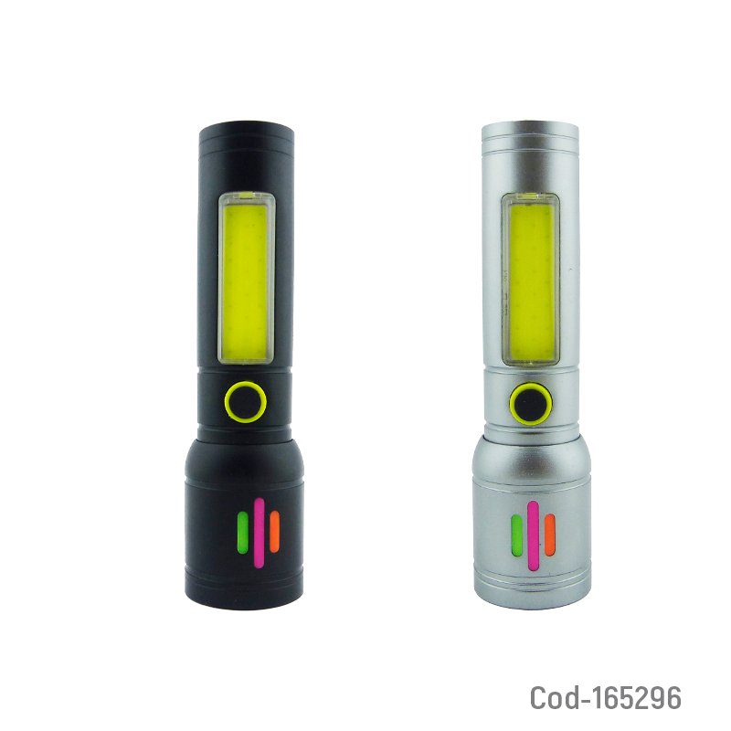 Linterna led tactica de 1 led mas 1 led cob modelo b-52 en aluminio recargable. mayorista — imagen 4