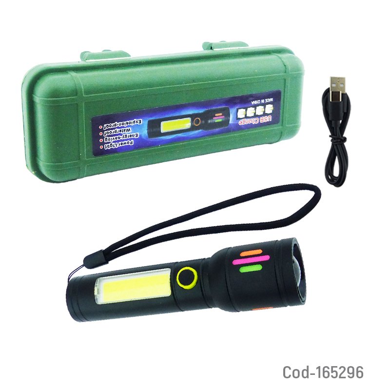 Linterna led tactica de 1 led mas 1 led cob modelo b-52 en aluminio recargable. mayorista — imagen 5