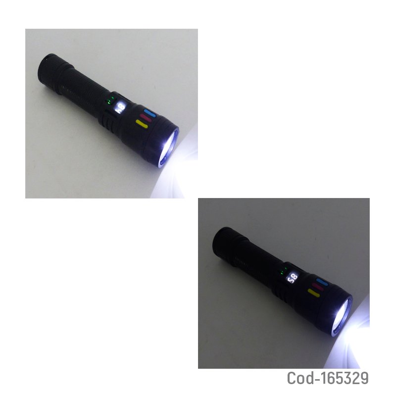 Linterna de 1 led tactica en pvc con zoom modelo p-50 con indicador de carga, recargable. mayorista — imagen 3