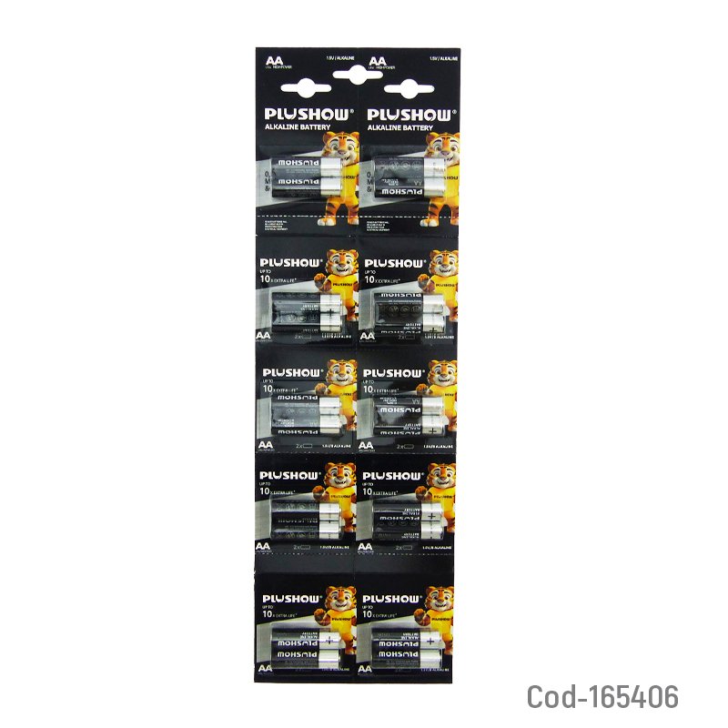 Pila Marca PLUSHOW Tipo AA Set X 10 Pares Alkaline De 1.5 Volt por mayor en Chile