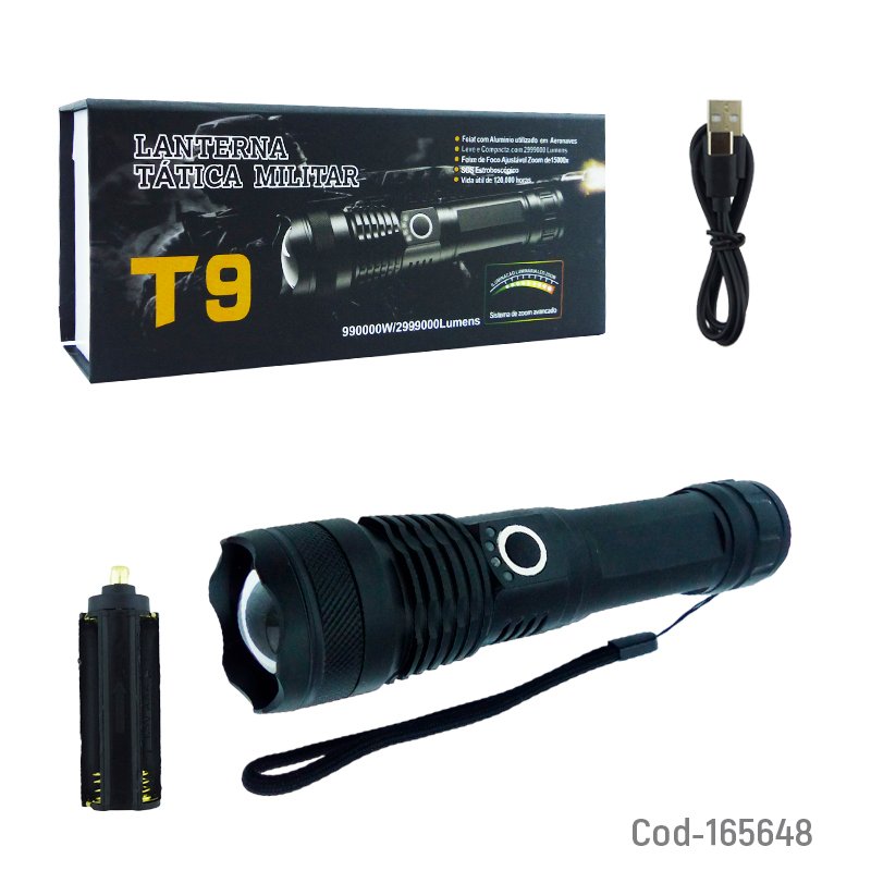 Linterna de 1 led tactica con zoom modelo t9 en aluminio recargable y adaptador para pila. mayorista — imagen 4