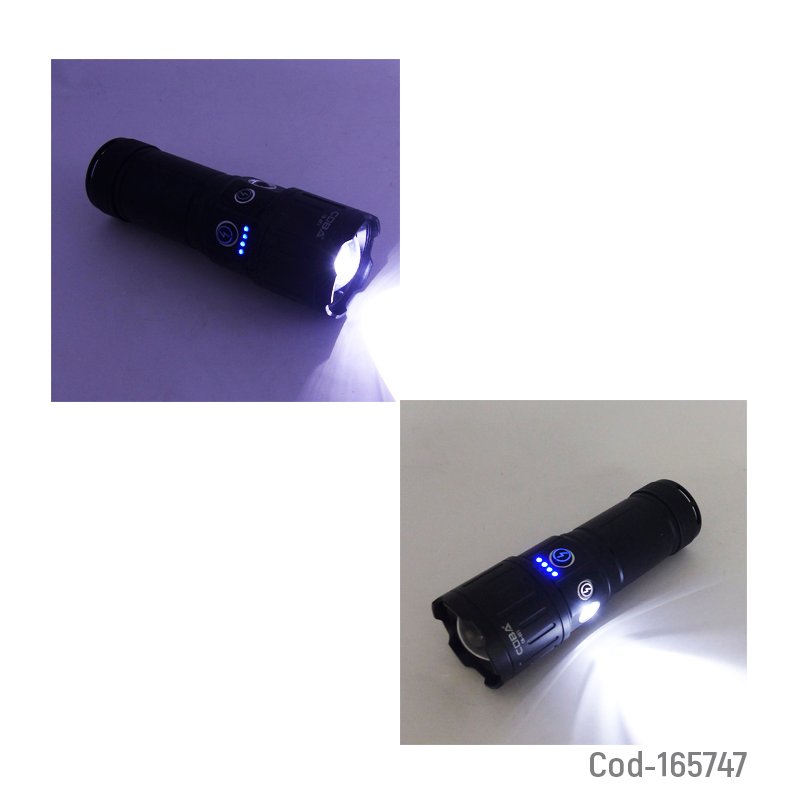 Linterna de 1 led mas 1 led lateral en aluminio marca coba modelo cb-b51 luz laser recargable. mayorista — imagen 3