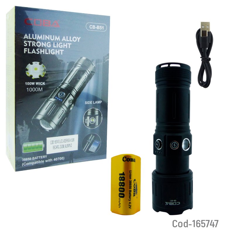 Linterna de 1 led mas 1 led lateral en aluminio marca coba modelo cb-b51 luz laser recargable. mayorista — imagen 4