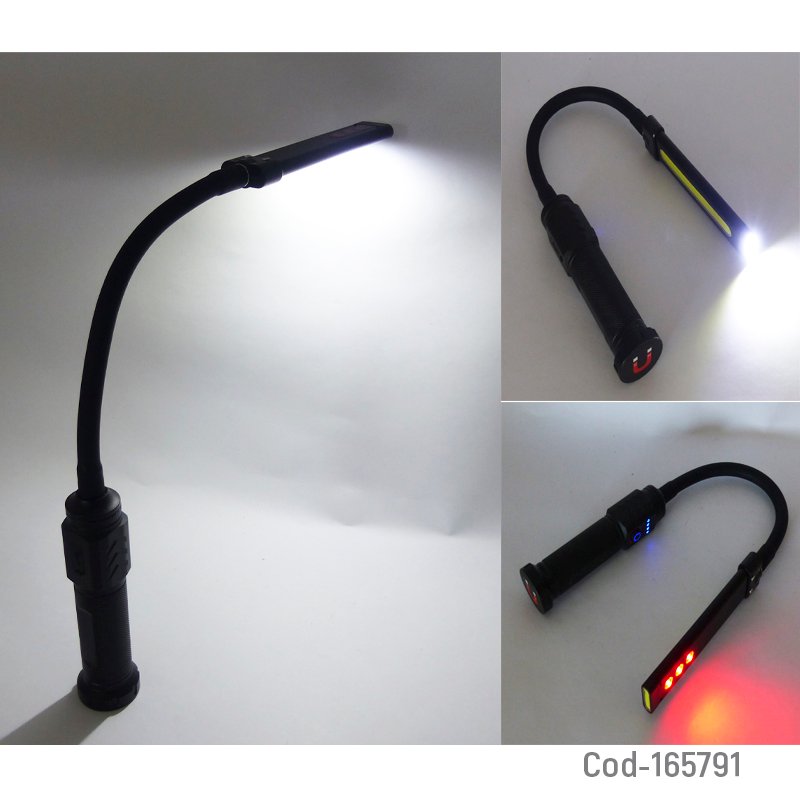 Linterna led de 2 led cob mas 3 led rojos con iman y brazo flexible, recargable. mayorista — imagen 3