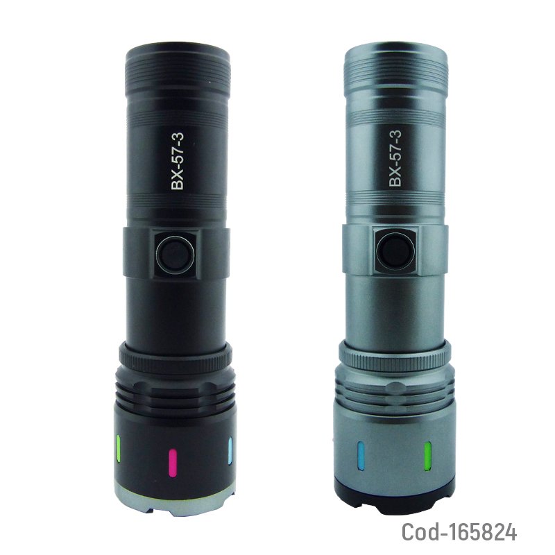Linterna triple led laser tactica con led laser, zoom y varios colores de iluminacion. modelo bx-57 recargable. mayorista — imagen 4