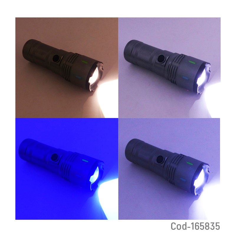 Linterna triple led laser tactica con led laser, zoom y varios colores de iluminacion. modelo bx-58 recargable. mayorista — imagen 3