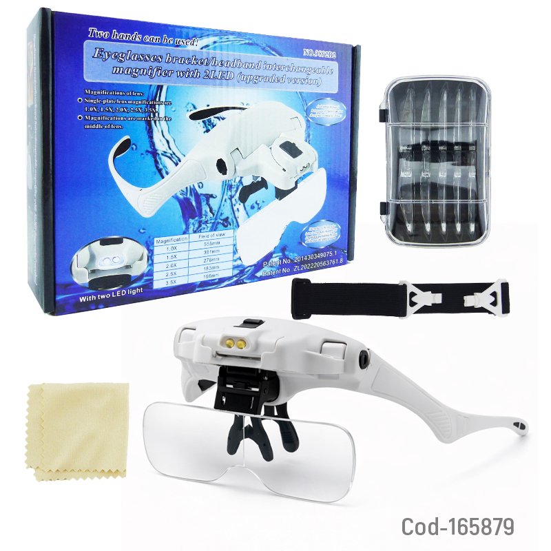 Lentes con lupas intercambiables de 5 aumentos a pilas, 2 luz led tipo visera. mayorista — imagen 3