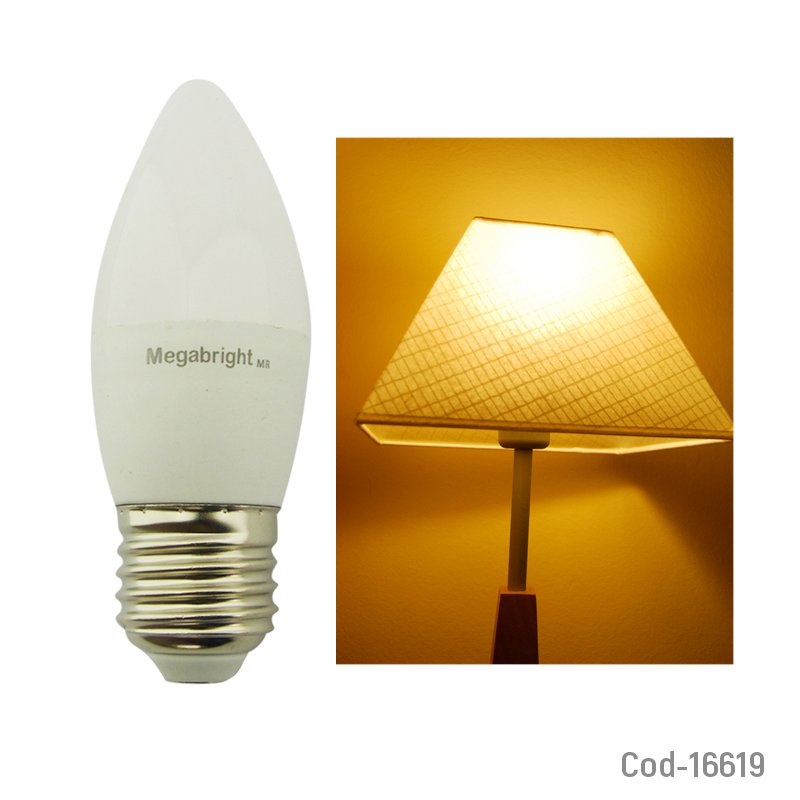 Ampolleta led e-27, 5w=50w, vela luz calida, megabright. en caja - pack de 20 unidades mayorista — imagen 2