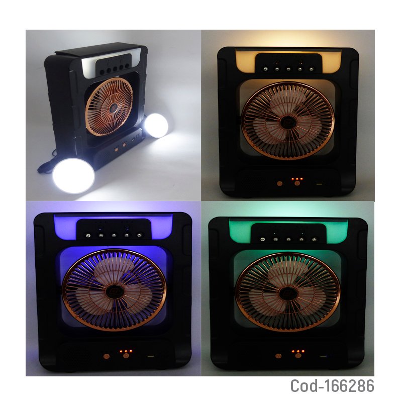 Ventilador solar modelo cc303 con vapor, parlante bluetooth, usb, tf, luz led rgb, 2 ampolletas y panel solar. mayorista — imagen 3