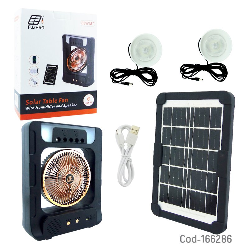 Ventilador solar modelo cc303 con vapor, parlante bluetooth, usb, tf, luz led rgb, 2 ampolletas y panel solar. mayorista — imagen 5