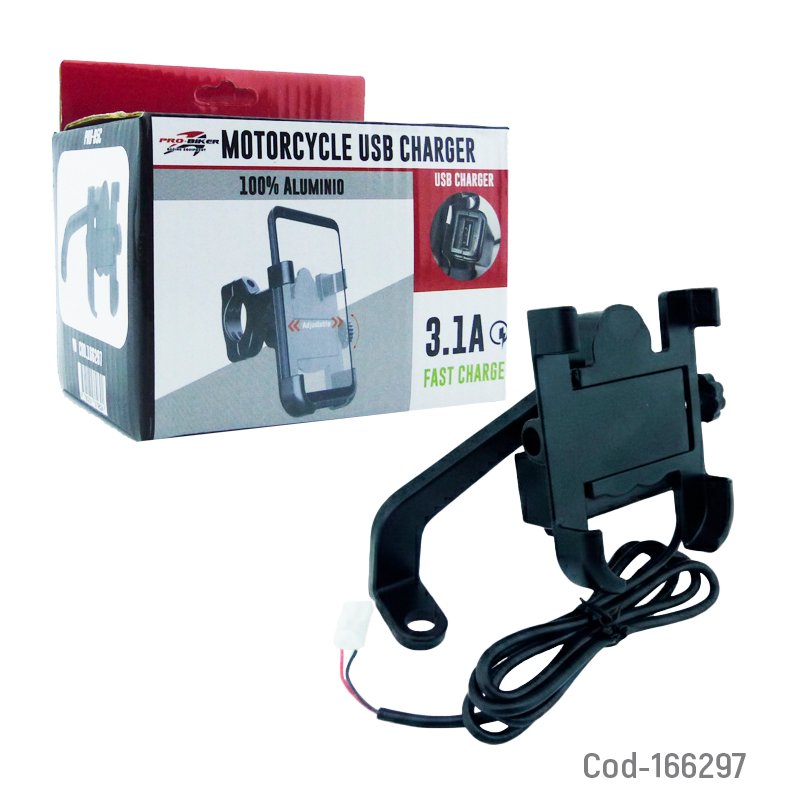Porta smartphone para moto marca probiker modelo pro-b5c con usb de 3.1 amp, para brazo de espejo retrovisor. mayorista — imagen 4