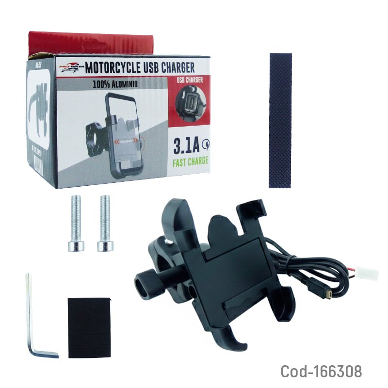 Porta smartphone para moto marca probiker modelo pro-b6c con usb de 3.1 amp, para manubrio. mayorista — imagen 3