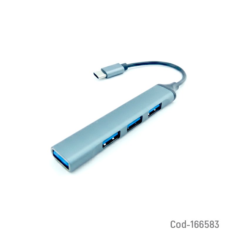 Hub Type-C A 4 Puestos USB Marca DK En Aluminio. 20 cm x 1.5 cm por mayor en Chile