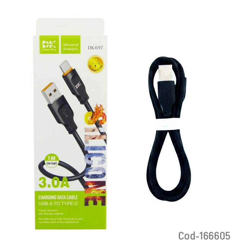 Cable usc a type-c modelo dk-69t de 3 amp en silicon para datos y carga - pack de 20 unidades mayorista — imagen 3