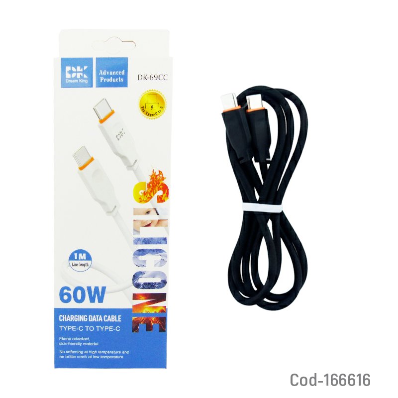 Cable macho doble type-c modelo dk-69cc de 60 watt en silicon para datos y carga mayorista — imagen 3