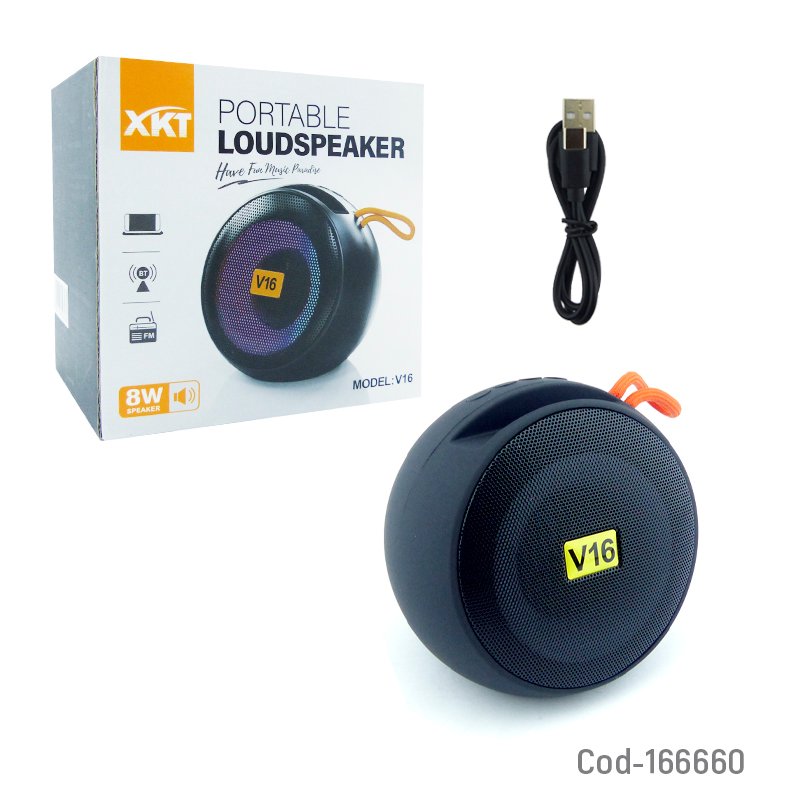 Parlante recargable modelo v16 redondo de 8 watt bluetooth con rgb, fm, usb y type-c. mayorista — imagen 4