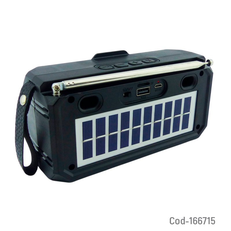Parlante solar recargable bluetooth modelo am-16 marca musyl con linterna, fm, tf y usb mayorista — imagen 2