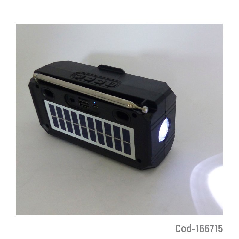 Parlante solar recargable bluetooth modelo am-16 marca musyl con linterna, fm, tf y usb mayorista — imagen 3