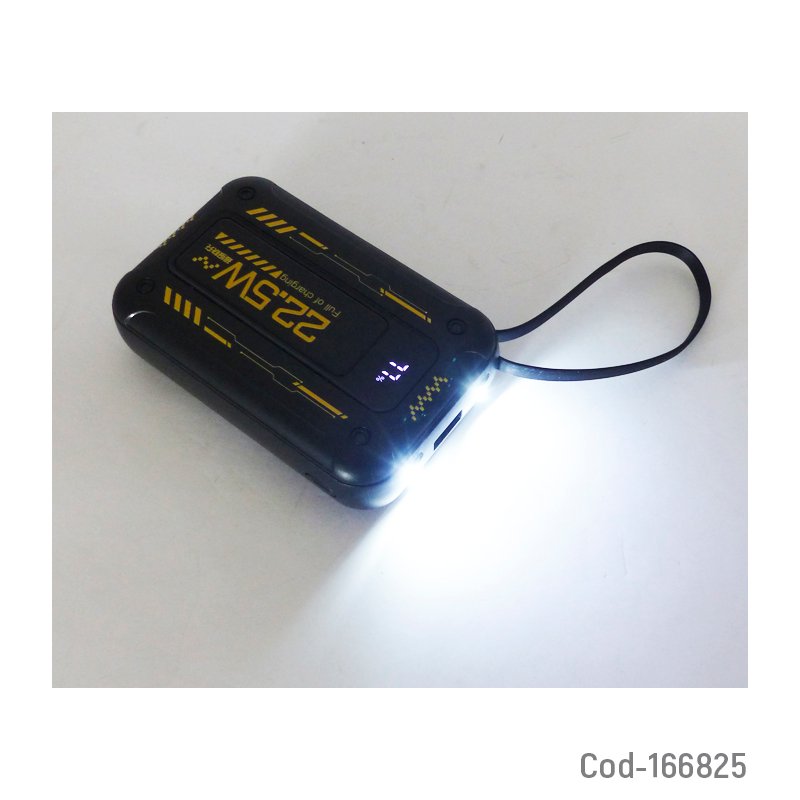 Bateria de emergencia 22.5 watt con puertos usb type-c micro usb y cables integrados de 10.000 mah con linterna mayorista — imagen 4