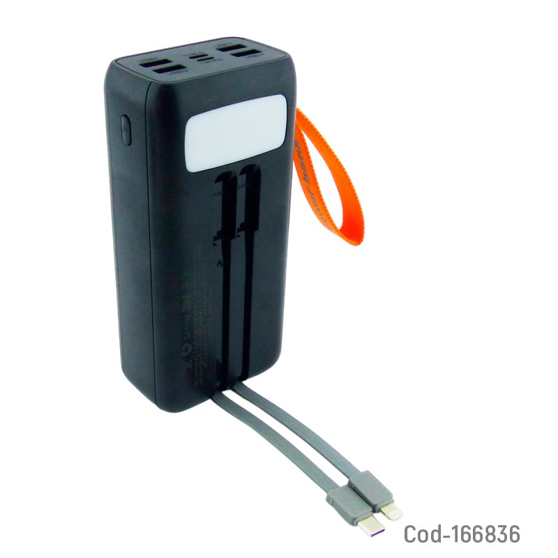 Bateria de emergencia con 4 puertos usb, type-c, lightning y cables integrados de 30000 mah con linterna mayorista — imagen 2