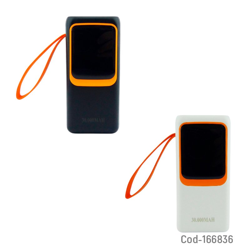 Bateria de emergencia con 4 puertos usb, type-c, lightning y cables integrados de 30000 mah con linterna mayorista — imagen 3