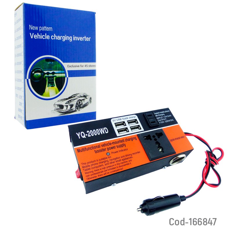 Inversor De Voltaje 12 O 24 Volt Modelo YQ-2000 A 220 Volt 16 cm x 8.3 cm x 4.4 cm por mayor en Chile