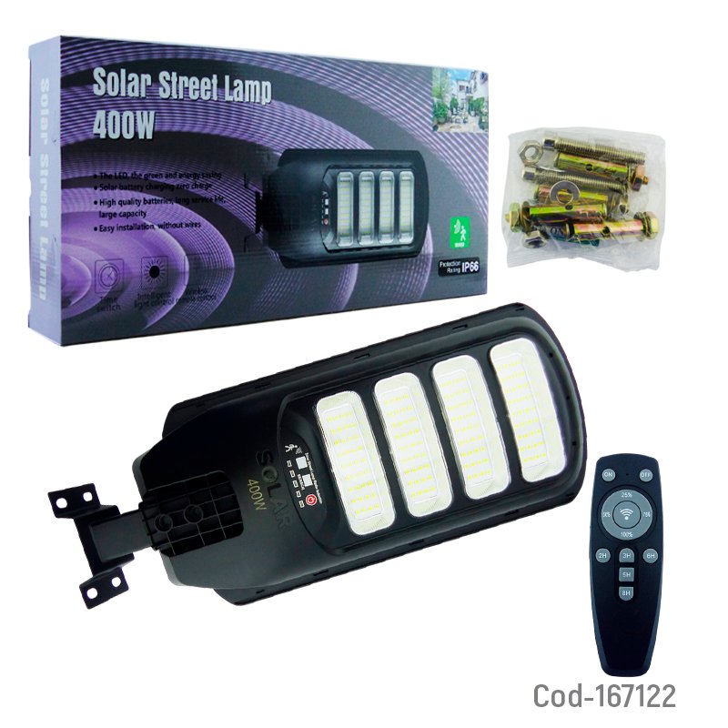 Foco Con Brazo Solar De 400 Watt, 144 LED En 4 Placas Y Control Remoto. 53 cm x 23 cm x 4.5 cm por mayor en Chile