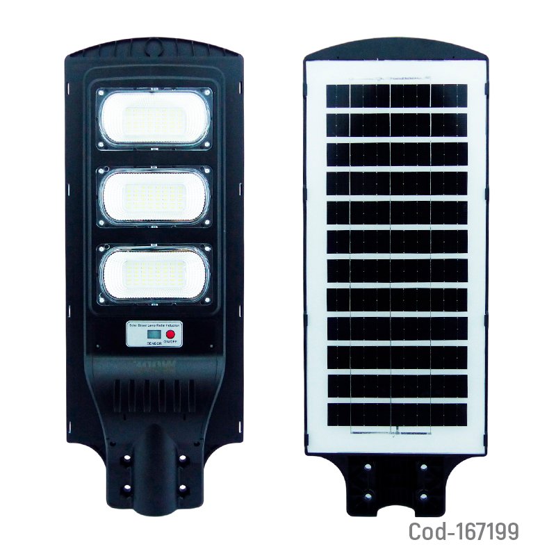Foco con brazo solar de 300 watt en pvc de 144 led en 3 placas con sensor y control remoto mayorista — imagen 2