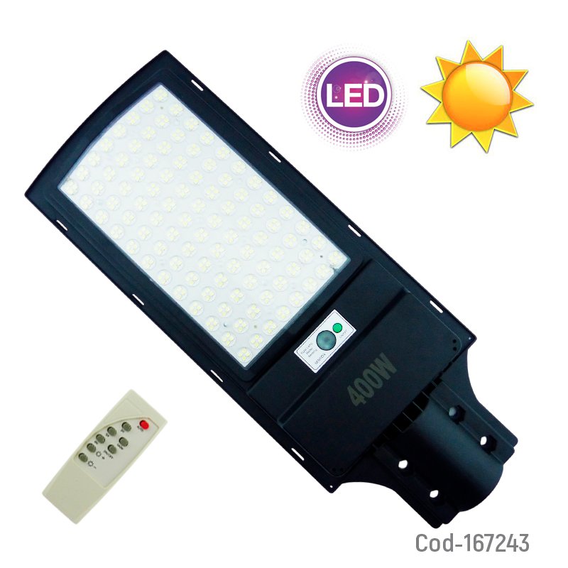 Foco Para Poste Solar De 400 Watt, 384 LED En 1 Placa Con Sensor Y Control Remoto 52.5 cm x 20.5 cm x 4.6 cm por mayor en Chile