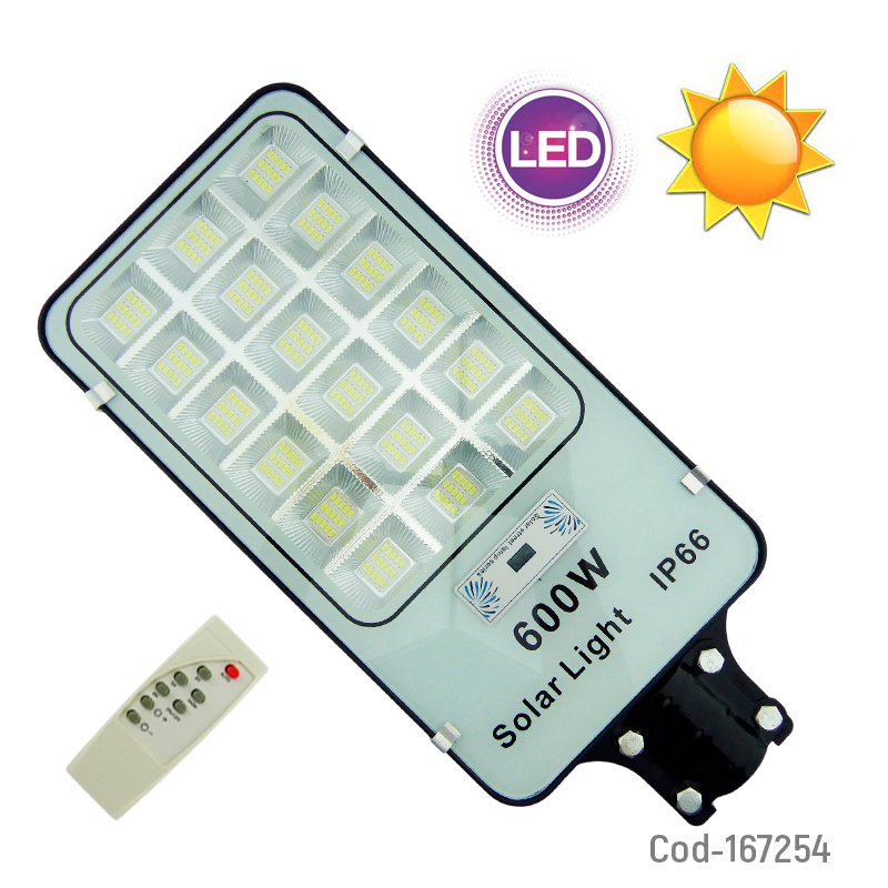 Foco Para Poste Solar De 600 Watt, 270 LED En 18 Placa Con Sensor Y Control Remoto 47 cm x 21 cm x 4.6 cm por mayor en Chile