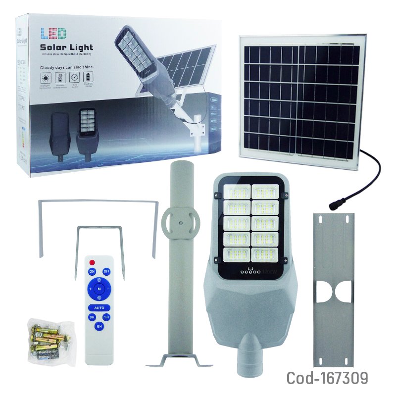 Foco Con Brazo Solar De 1200 Watt, 120 LED En 10 Placas, De Metal Con Control Remoto E Indicador De Carga 20 cm x 51 cm x 4.5 cm por mayor en Chile