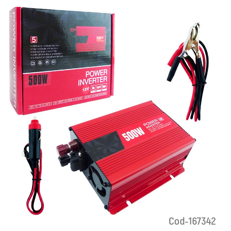 Inversor De Voltaje Para Auto 12 Volt Con USB De 500 Watt 15.6 cm x 11.1 cm x 5.4 cm por mayor en Chile
